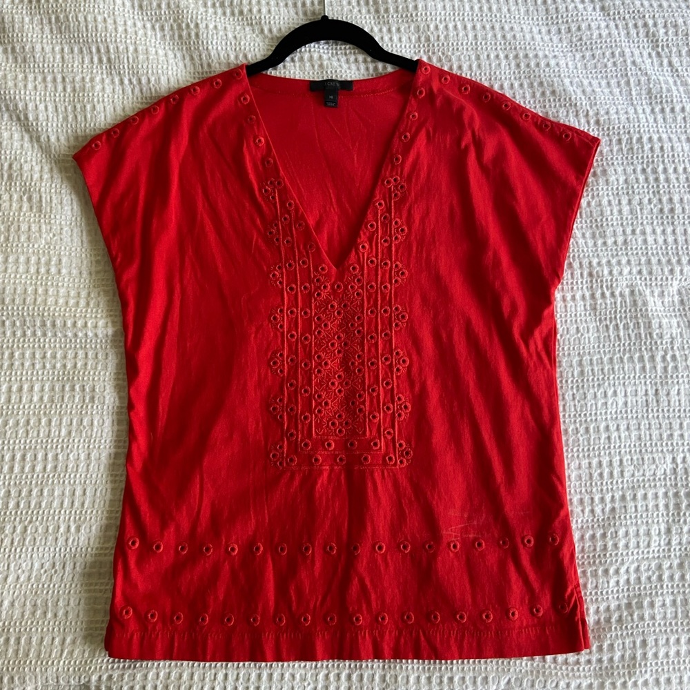 J. Crew Red Embroidered Eyelet Blouse